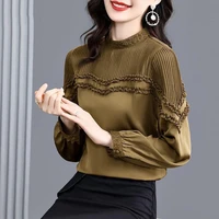 elegant o neck solid color folds blouses oversized loose casual pullovers 2022 autumn new commute women clothing all match shirt