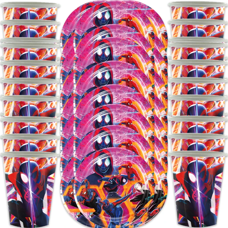 

60pcs/lot Spiderman Across Theme Cups Plates Happy Birthday Events Party Kids Boys Favors Decorations Tableware Set