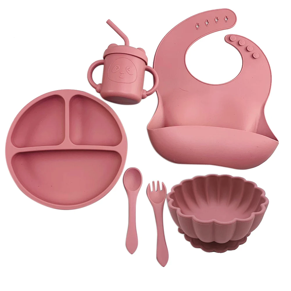 

6 шт./компл. детская посуда для кормления без бисфенола А, детская посуда, миска для пищевых продуктов, нагрудники, нескользящая посуда с прис...