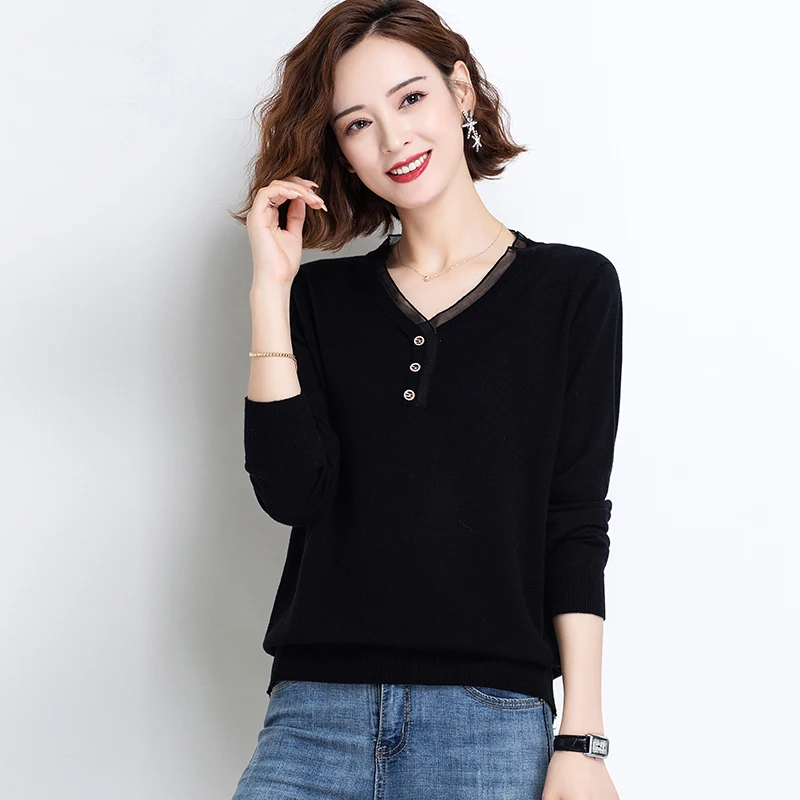 

Autumn and winter knitted bottoming shirt women 2021 new autumn women's sweater Black