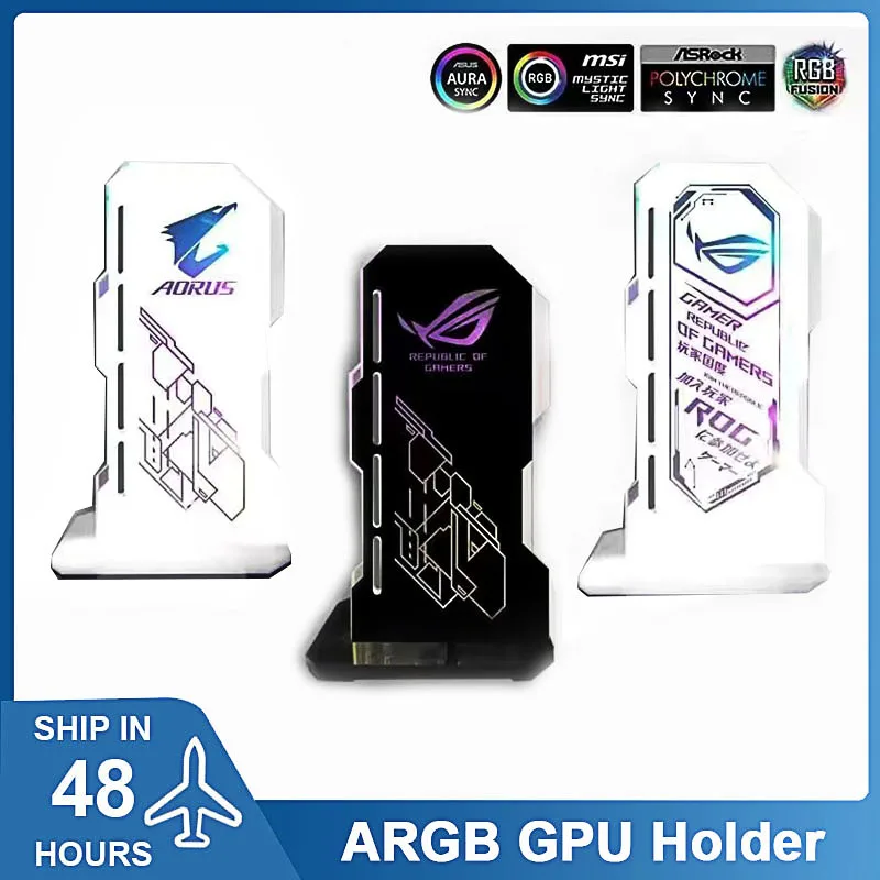 MOD GPU Support LED Lighting 5V 3PIN ARGB Vertical Video Card Bracket With MSI/ROG/AORUS/TUF/IGame Logo,MOD VGA Holder AURA SYNC