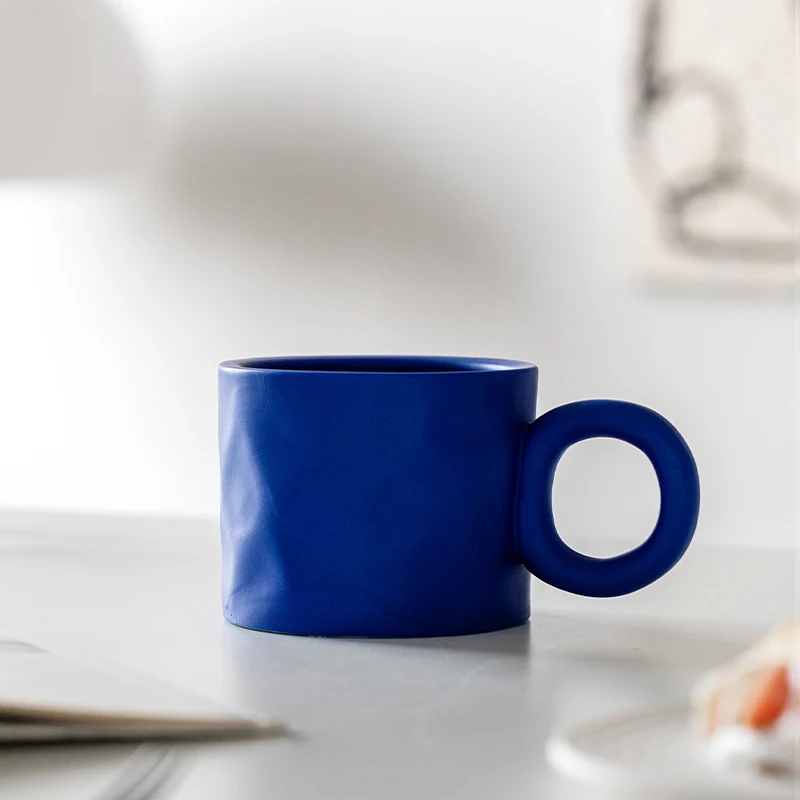 

Klein Blue Ceramic Mug Design Sense Water Cup Personality Breakfast Drinking Milk Coffee Girls Boys Pattern Frosting
