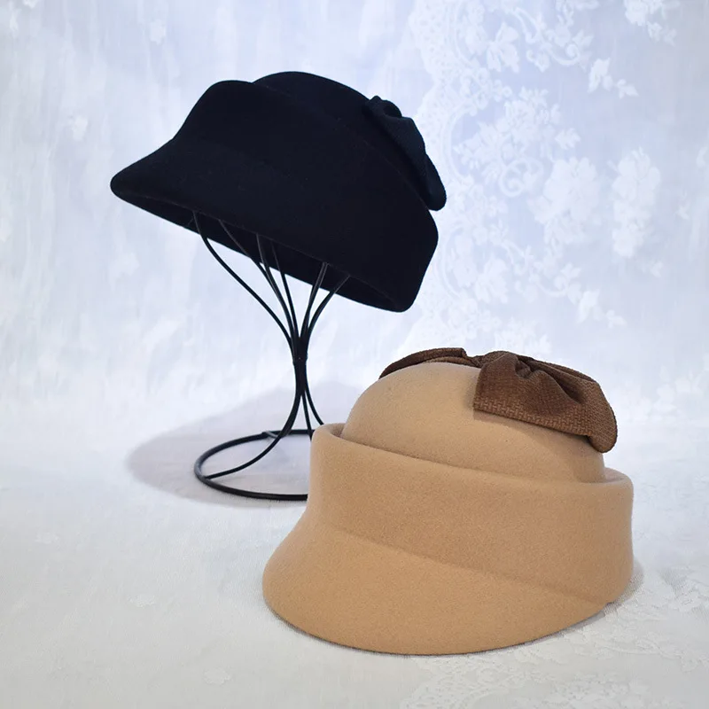 

Шикарная Зимняя шерстяная женская шляпа художника знаменитости 202310-2509326 с бархатным бантом