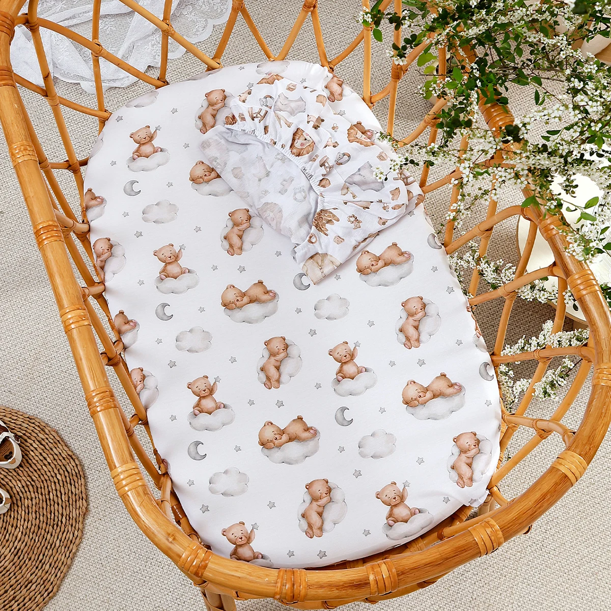 Фото Elinfant 1/2 шт. детская простыня для люльки, модный набор с принтами, пеленальный коврик для новорожденных, простыня, колыбели, наматрасник №1