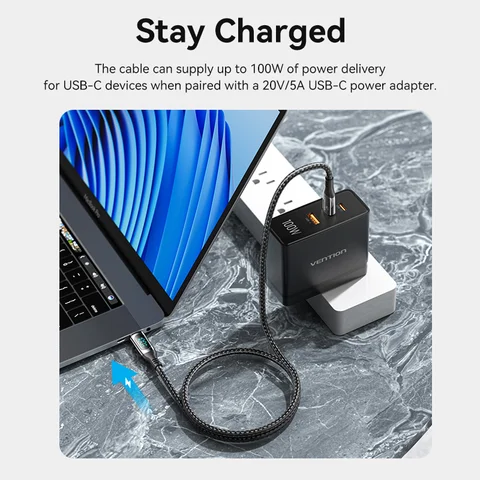 Кабель Vention USB C, 100 Вт, для Xiaomi MacBook Pro, Samsung, зарядное устройство для быстрой зарядки, провод PD, кабель с LED-дисплеем