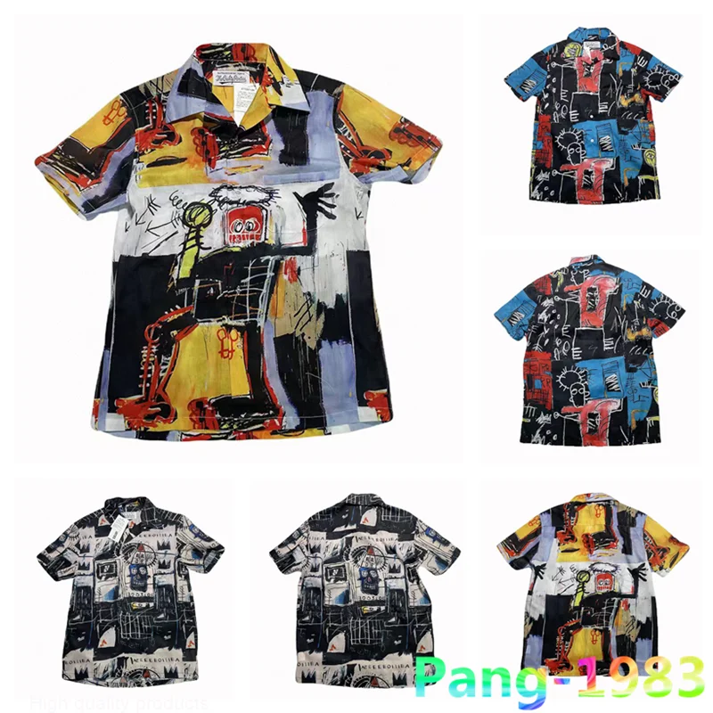 

2023ss Men Women 1:1 High Quality Trendy Hawaiian Graffiti Short Sleeve Shirt WACKO MARIA Streetwear Top