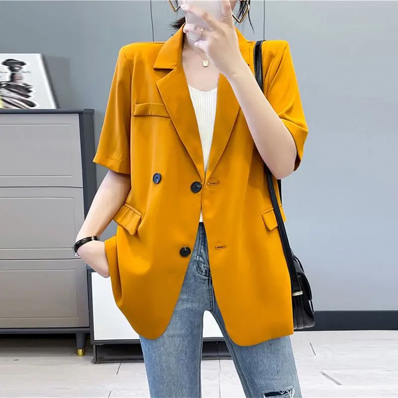 Short Sleeves Blazer Women Summer Jacket Black White Suit Korean Fashion Thin Top High-end Luxury Designer Clothing Coats New