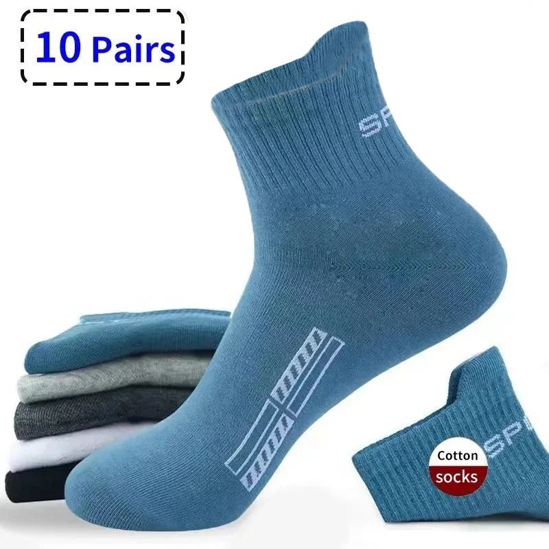 10 Pairs High Quality Men's Socks Casual Breathable Cotton Man Run Sports Socks Spring Summer Male Sox Gifts Plus Size EUR38-45