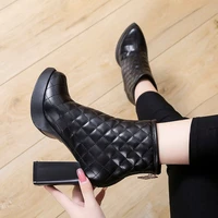 knight boots women winter shoes square toe thick heel woman short boot fashion female leather footwear ankle boots 2022