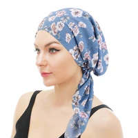 fashion women chiffon flower printed shower cap female night sleep cap hair protect bonnet hat head cover turban headscarf