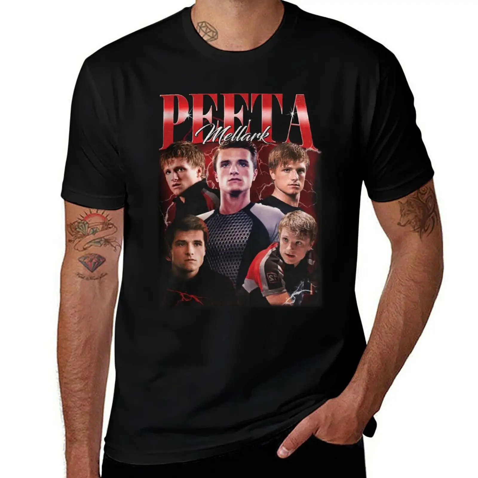 Фото Винтажная футболка Peeta Mellark с изображением Джоша Хатчерсона, дышащая футболка с сетчатыми вставками №1