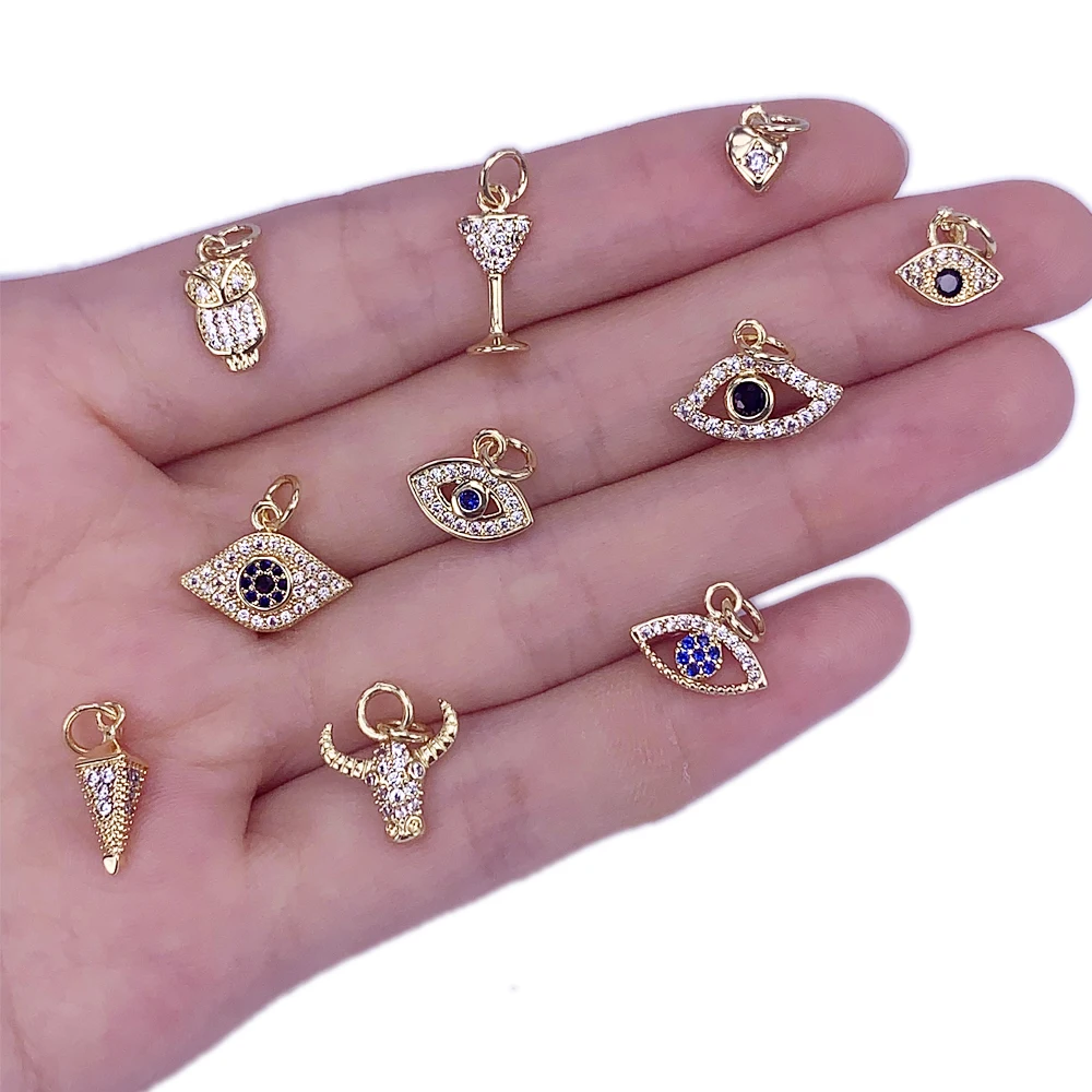 

Gold Geomety Charms Turkish Evil Eye/Ox Head/Trophy Pendant Zircon Copper Plated Earrings Necklace Accessories For Women Jewelry