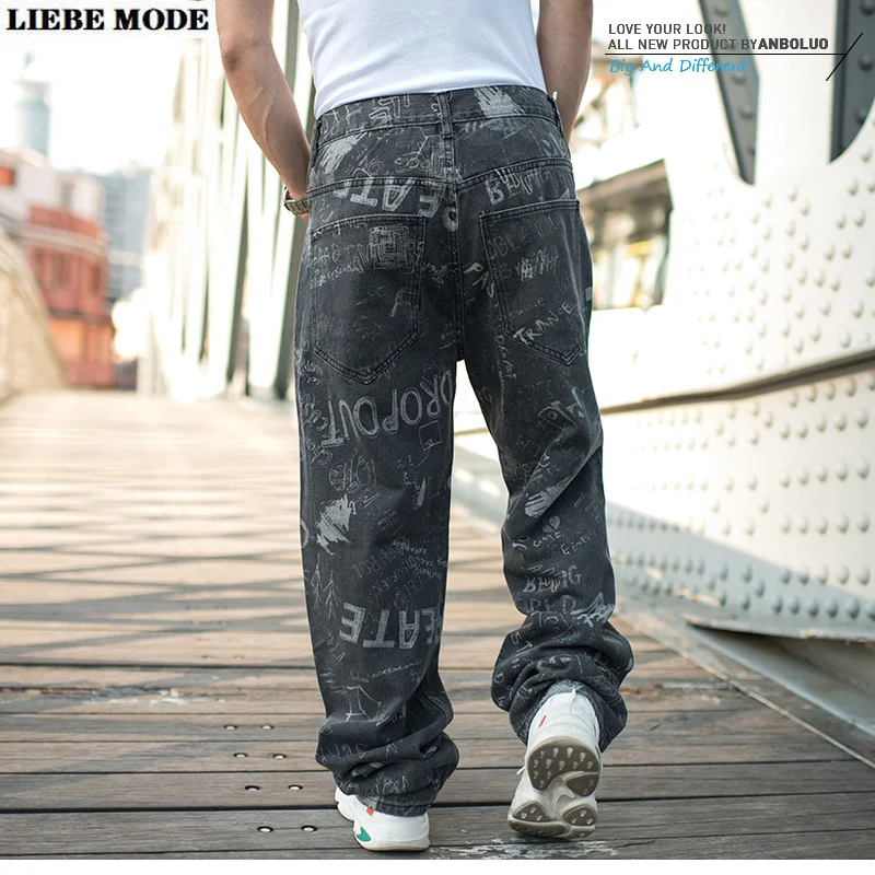 Мужские свободные джинсы в стиле хип-хоп с надписью