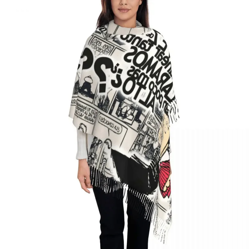 

Mafalda Cartoon Tassel Scarf Women Soft Anime Shawl Wrap Lady Winter Scarves