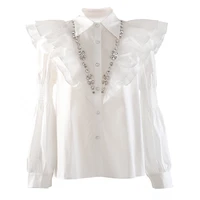 phoebe hz women white asymmetrical big size ruffles blouse new lapel long sleeve loose fit shirt fashion spring autumn 2022