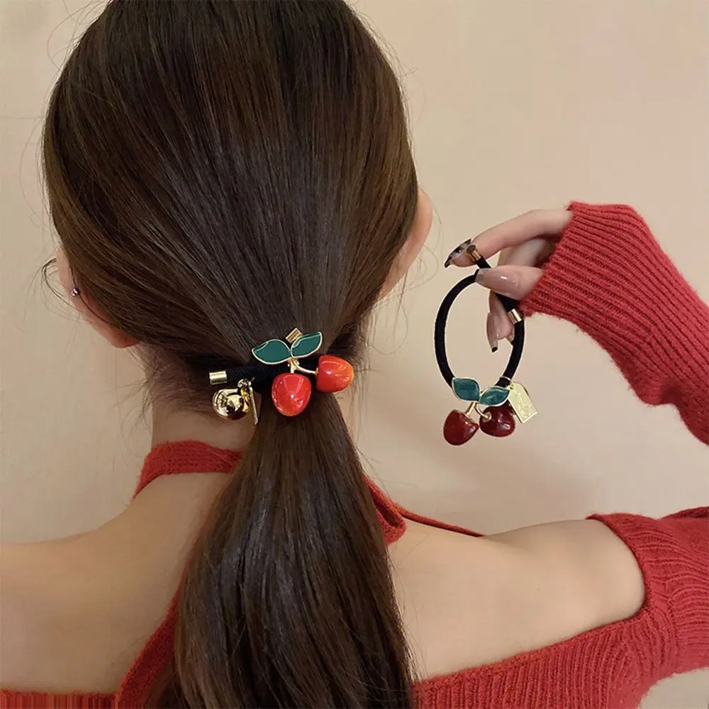 

Girls Lovely Bow Cherry Hair Rope Headband Minority Sweet Fruit Cherry Elastic Scrunchies Korean Style Hair Rope