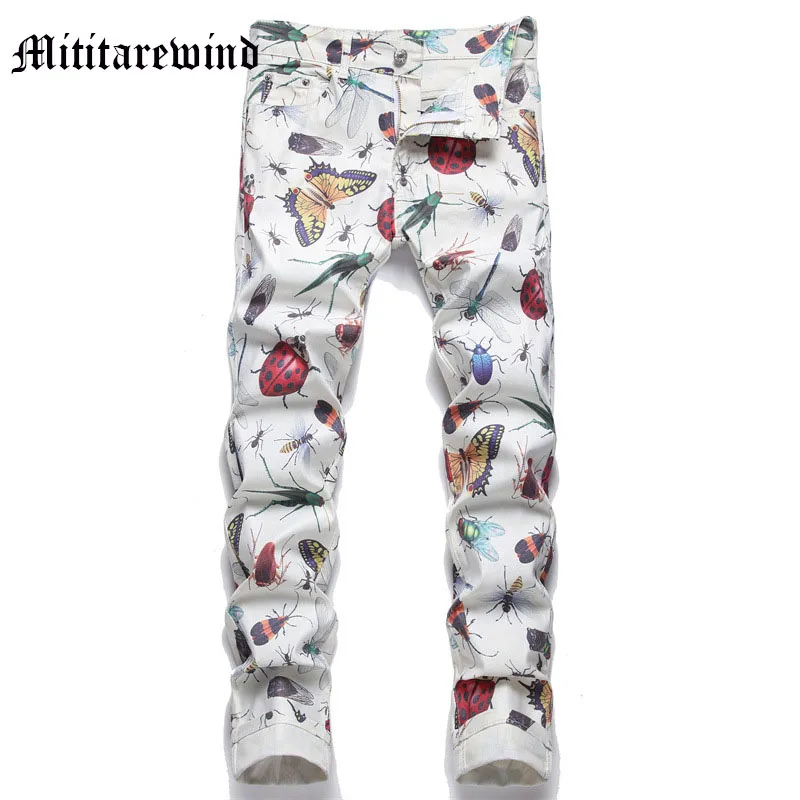 

Джинсы-Карандаш мужские с цифровым принтом, узкие брюки в стиле Хай-стрит, Стрейчевые повседневные брюки в стиле хип-хоп, винтажная стирка, белые, Y2k, на лето