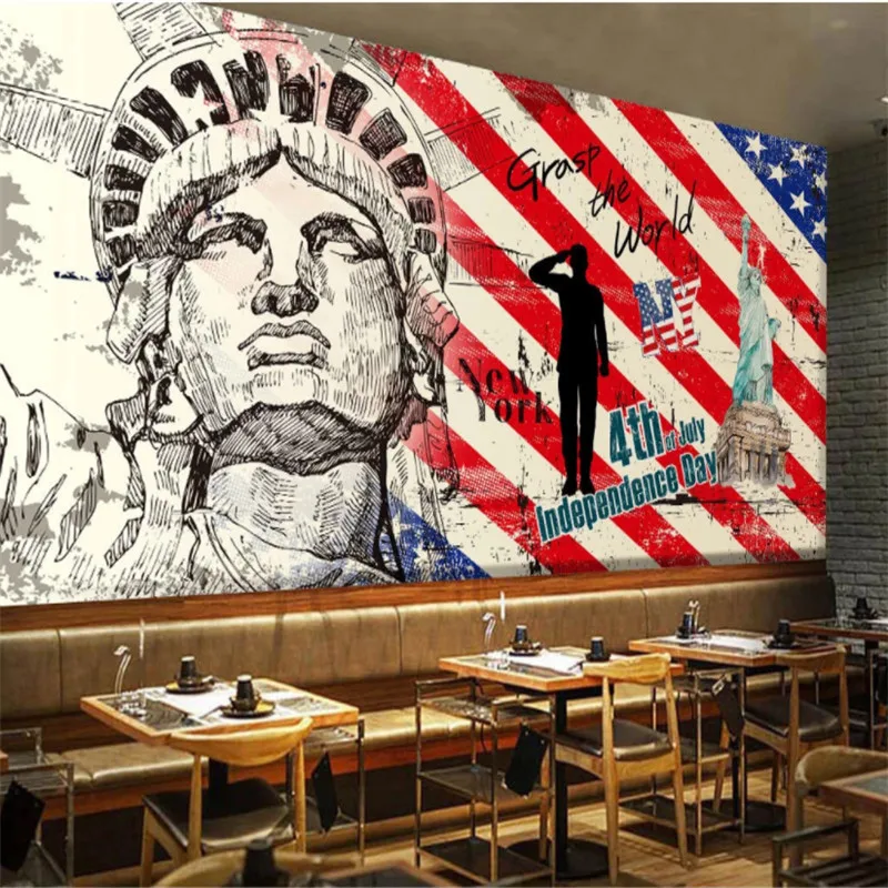 

Hand Painted American New York Independent Day Theme Mural Wall Paper 3D Bar Restaurant Industrial Decor Background Wallpaper 3D