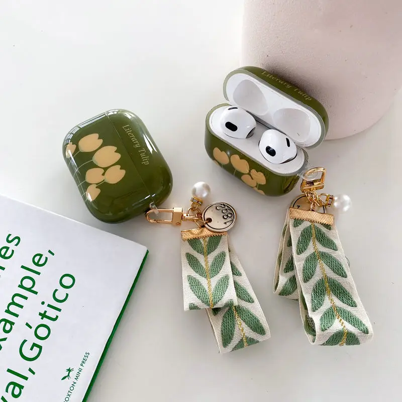 

For Apple Bluetooth Earphone Cases AirPods Pro Case All-inclusive Retro Green Tulip 1 2 Generation New AirPods 3 Soft Case