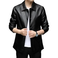 2022 high quality autumn winter korean slim fit single breasted turn down collar motorcycle pu leather jacket men clothing coats