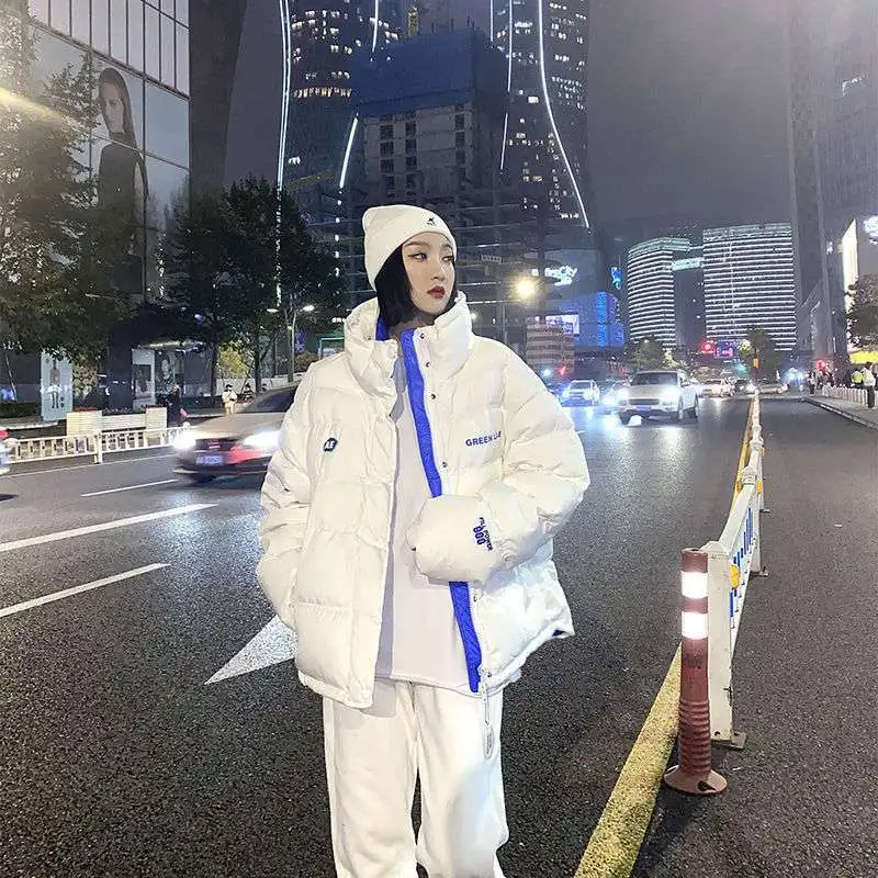 Women White Duck Down Coats Loose Letters Print Warm Parkas Casual Winter Down Jackets Stand Collar Thick Teen Girl Female New