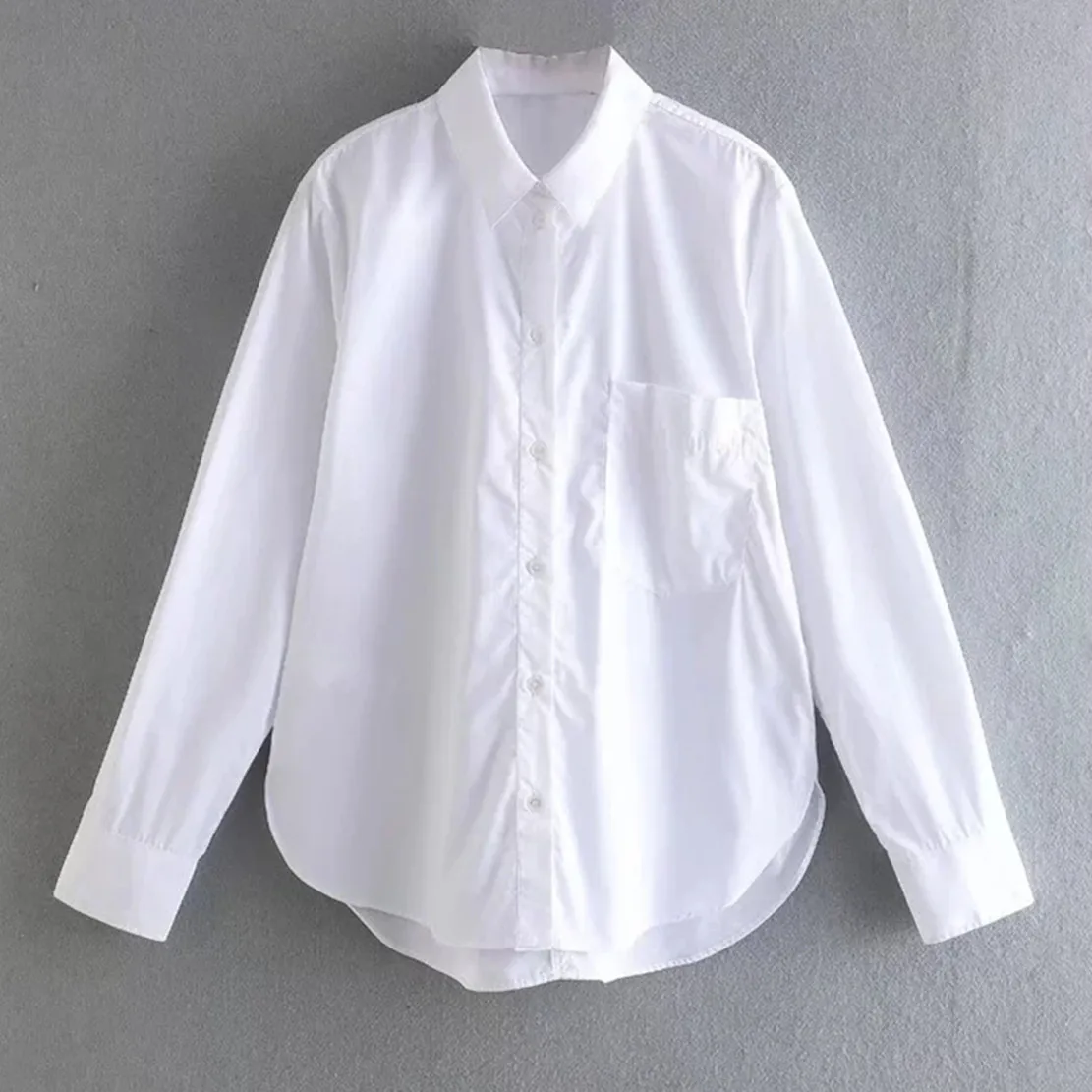 

Elmsk 2022 England Style Pure White Cotton FashionHigh Street Boyfriend Shirt Casual Loose Blouse Women Tops