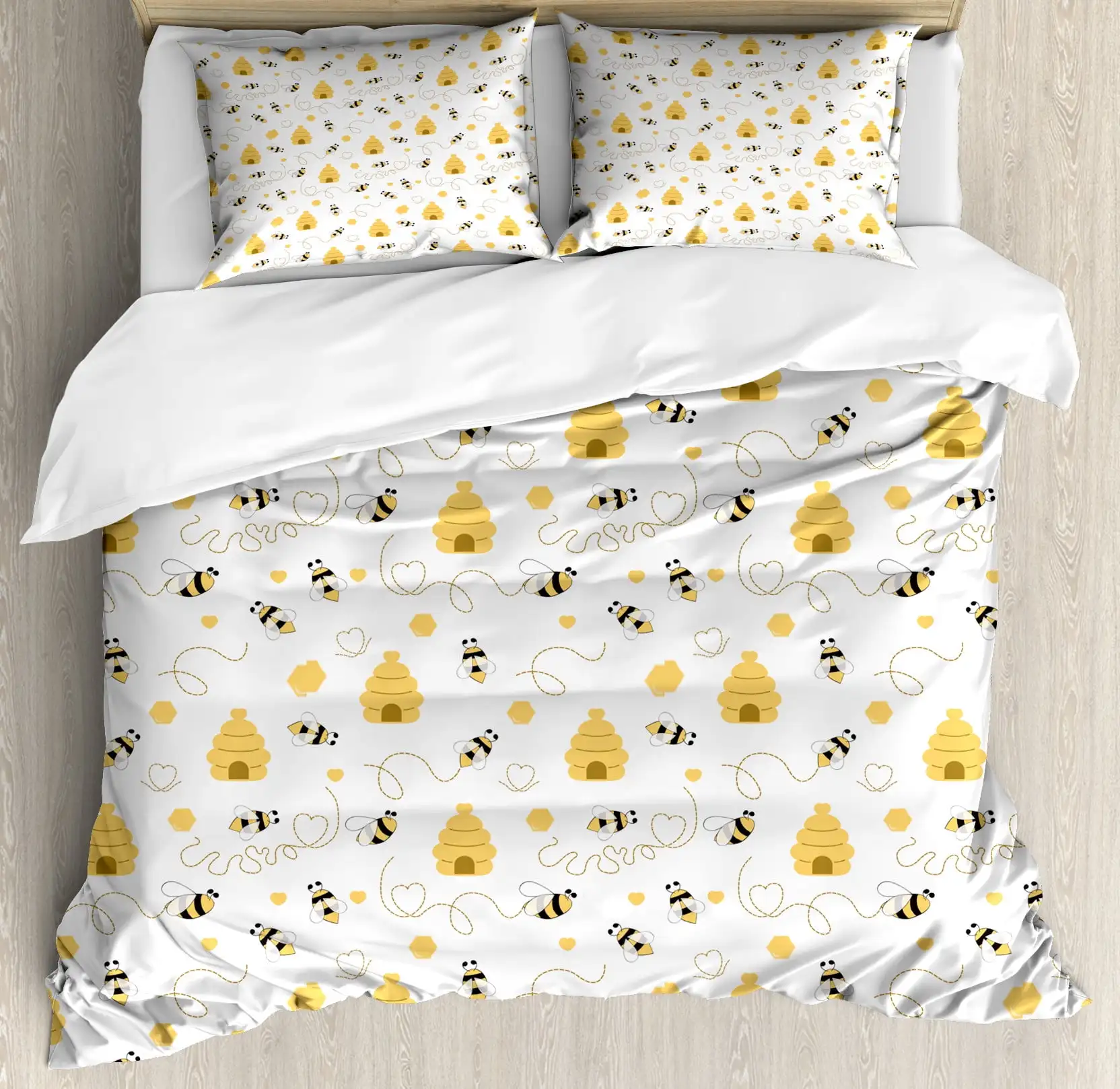 Комплект пододеяльников Bee Queen Size Bumble Bees Producing Honey By Filling Graphic Cells с графическим
