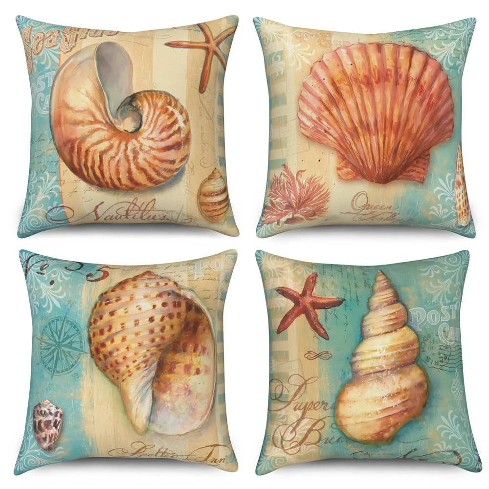 

Чехол для подушки с морским рисунком, искусственная оболочка, наволочка для дивана, автомобильный Декор для комнаты, декоративные наволочк...