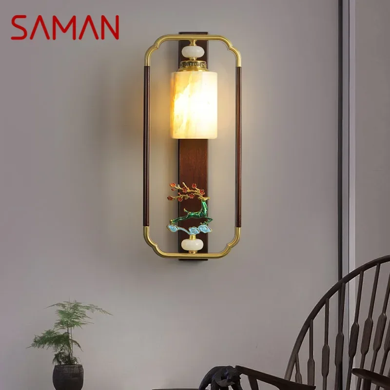 SAMAN Contemporary Brass Wall Lamp Chinese Style Creativity LED Living Room Bedroom Study Hotel Villa Aisle Fitting