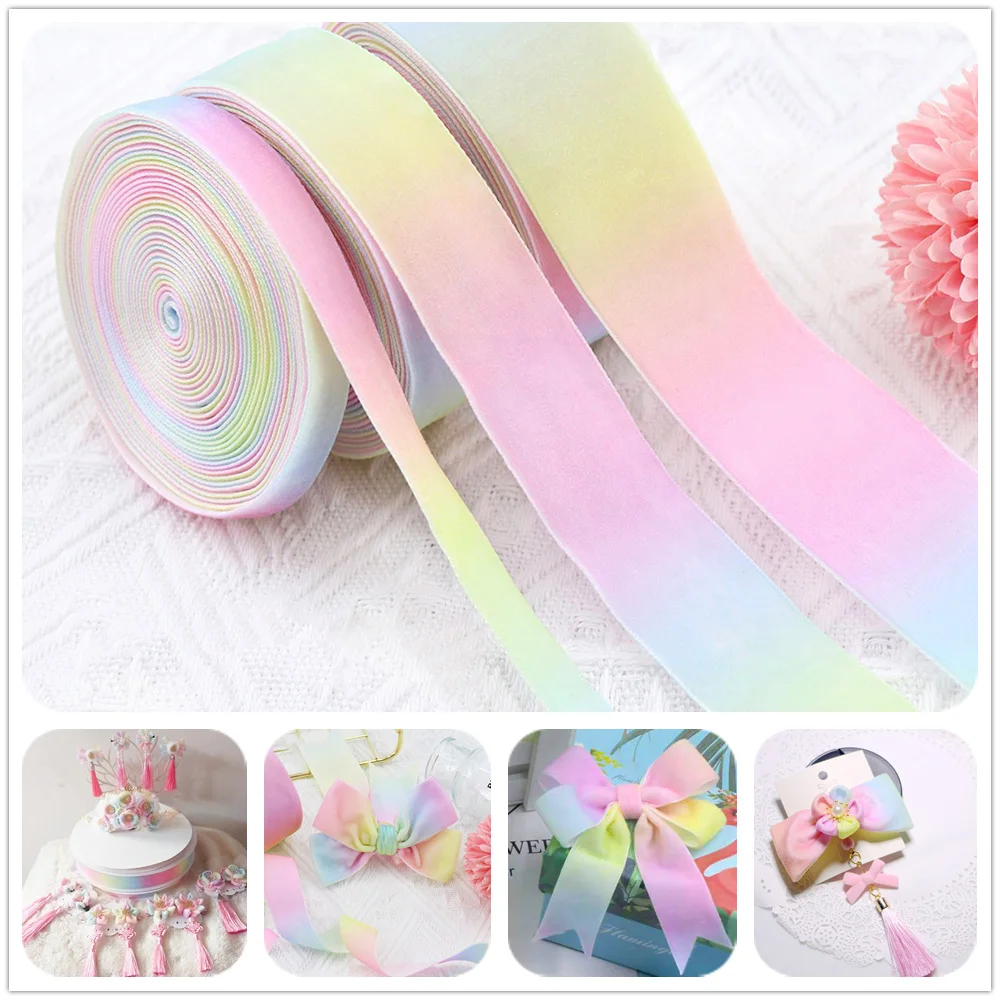 Pastel Rainbow Ribbon Velvet Ribbon For Gift Wrapping Party Decoration Webbing Hair