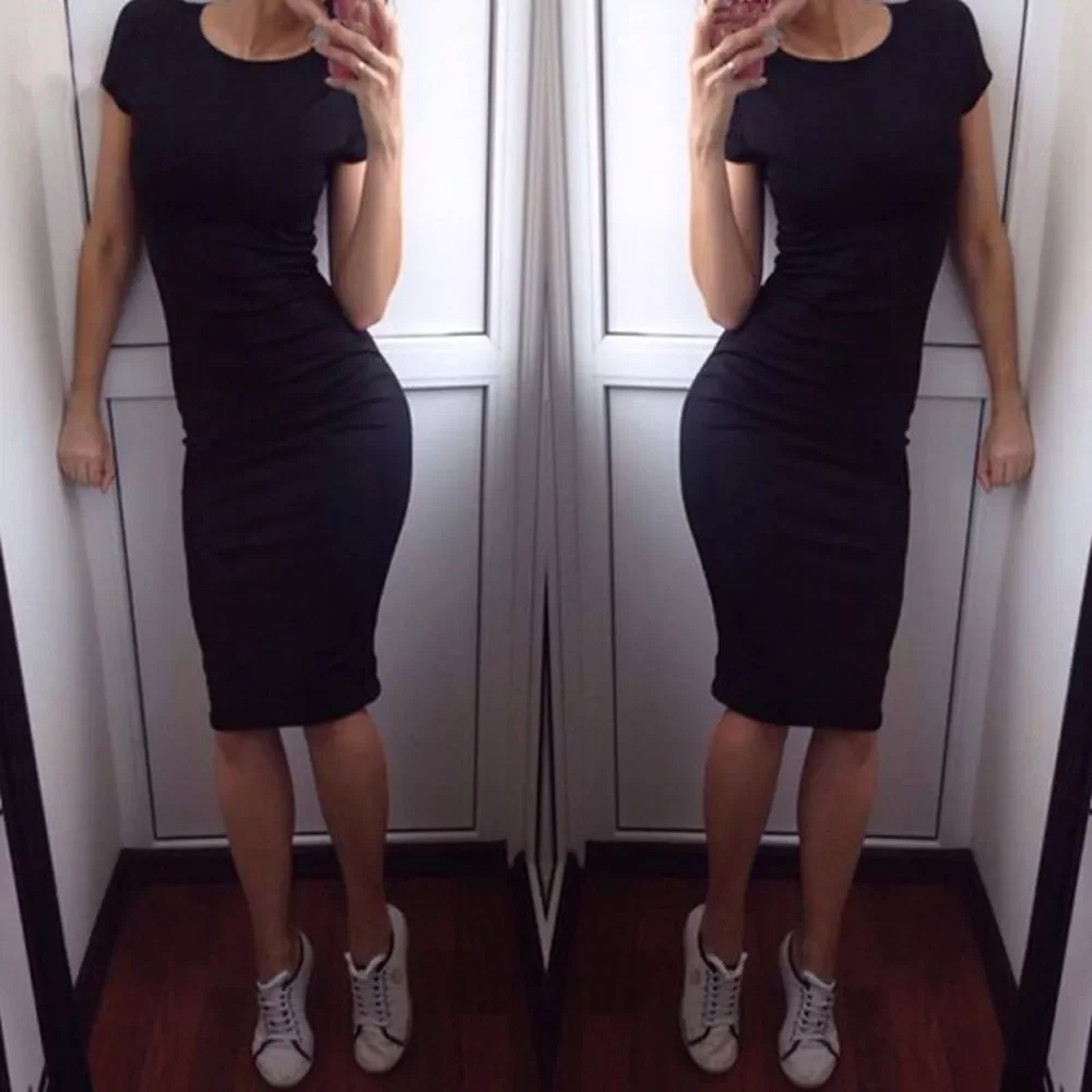 

New2022 Women Dress Short Sleeve Robe Sexy Summer Office Dresses Mini Bandage Black Green Pencil Dress