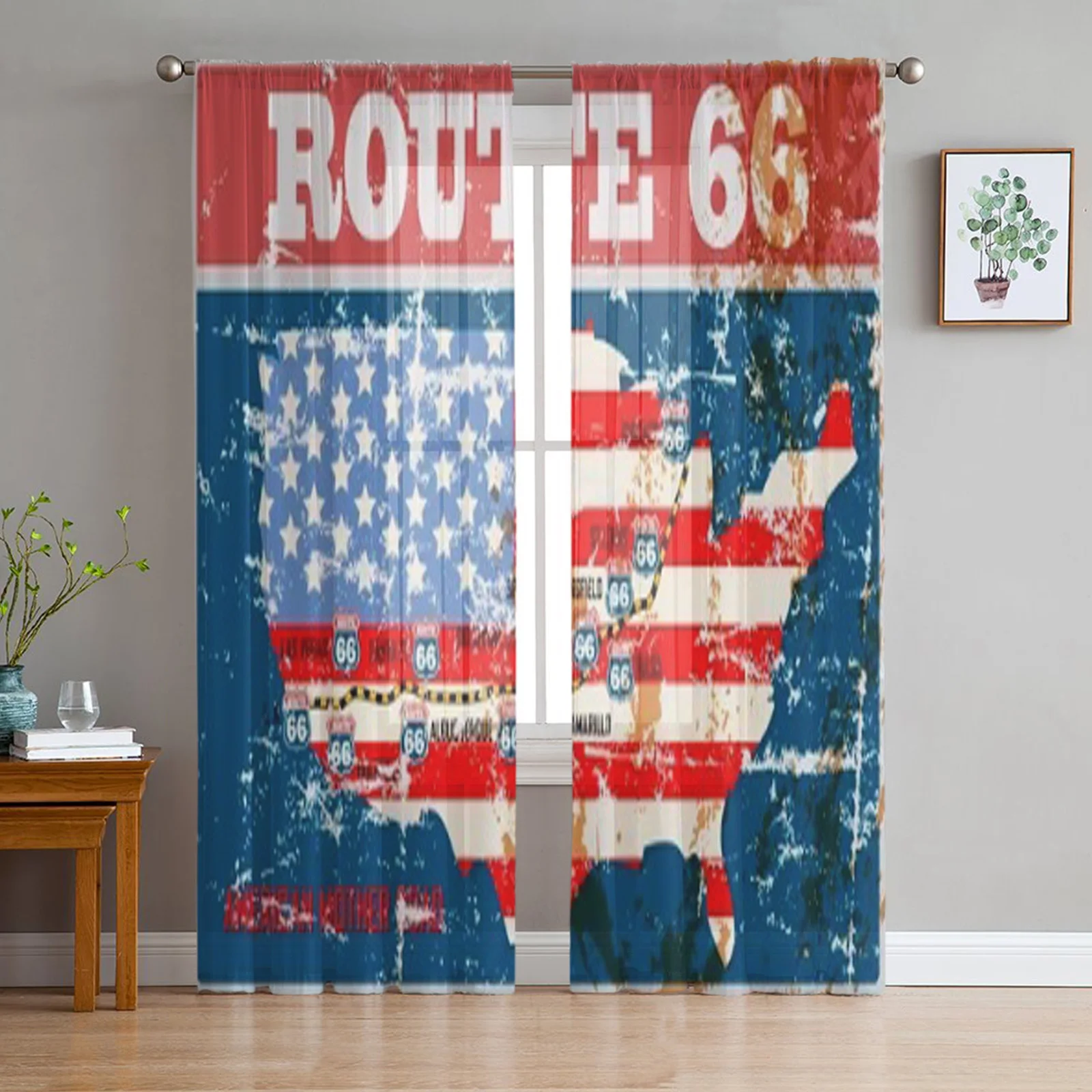 

Тюлевые занавески Route 66 с дорожной картой, для гостиной, прозрачные шторы из органзы для спальни, декоративные оконные принадлежности