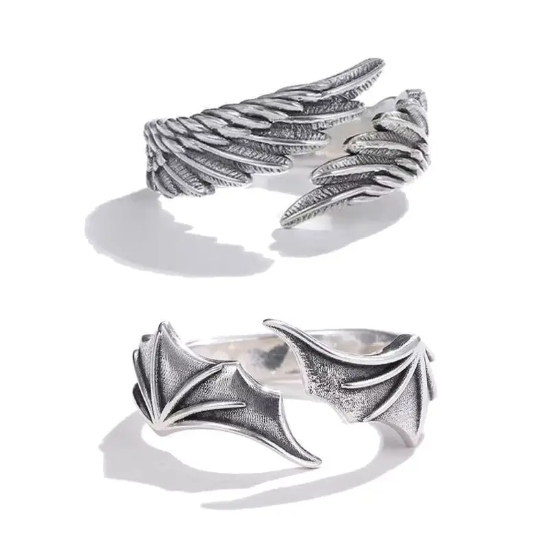 

vintage Angel Demon Wing paired couple rings for women men lovers retro adjustable open rings matching ring goth gothic trendy