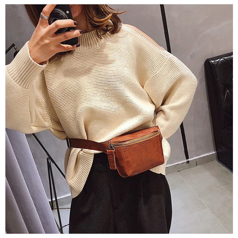 

Women Waist Bag Leather Fanny Pack Zipper Crocodile Skin Chest Pack Large Capacity Banana Bags Fashion Female Belt Bag Wallet