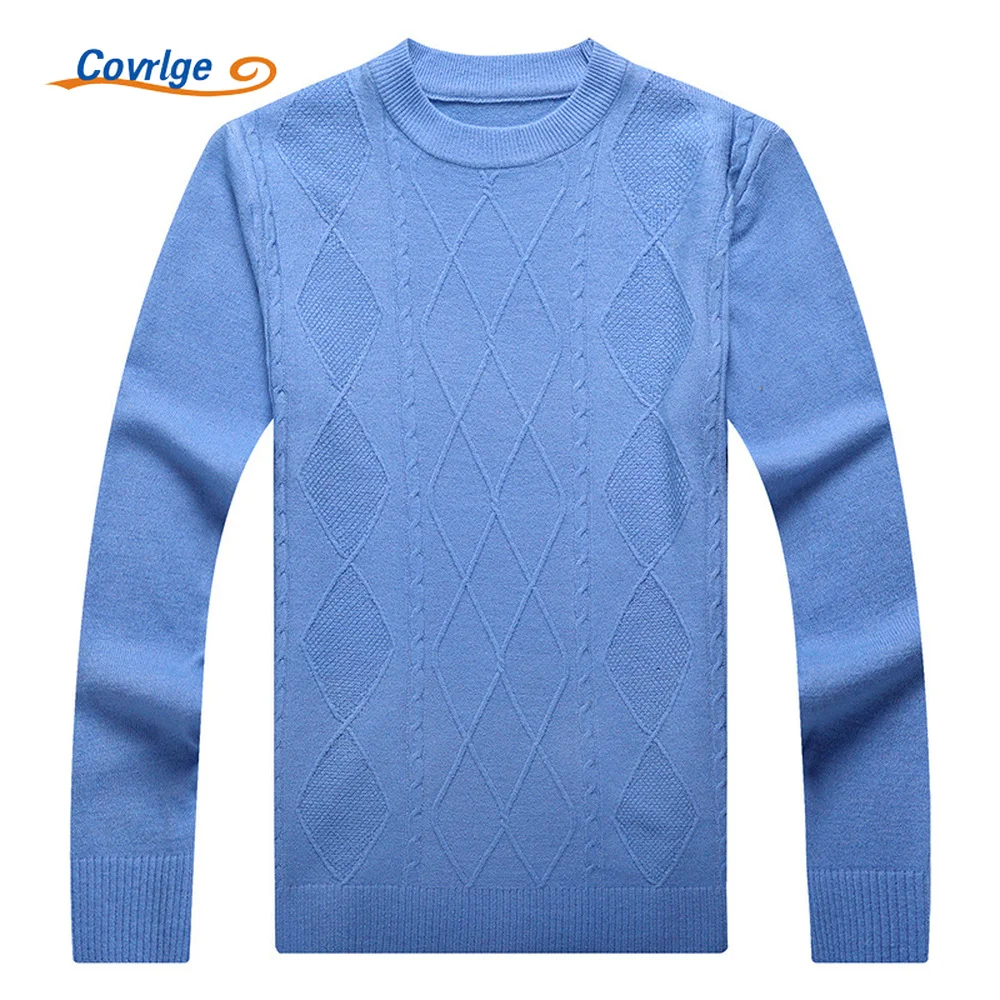 

Covrlge Autumn men's O-neck jacquard sweater solid color casual knitted sweater thin section yarn-dyed pullover bottoming MZM165