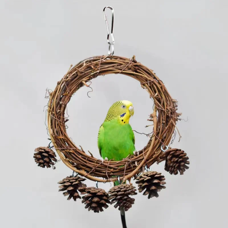 

Newest Pet Birds Swing Hanging Natural Wood Parrot Toys Bird Cage Toys Chewing Bite Bridge Wooden Hammock For Samll Birds 1Pcs