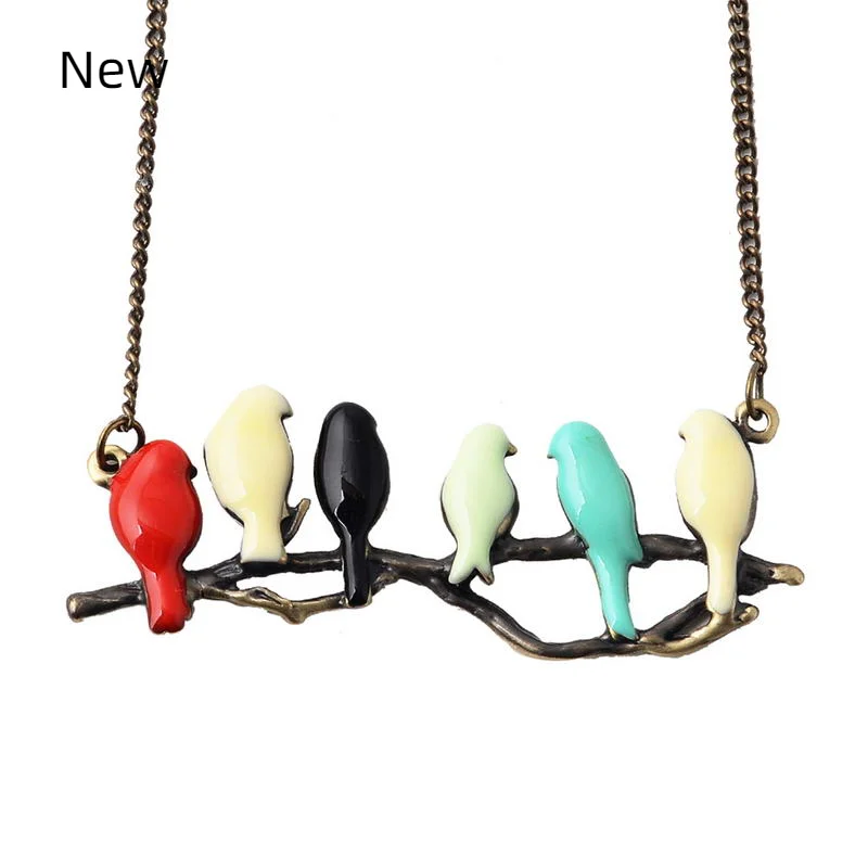 Bird on a Branch Family Love Necklace Colorful Enameled Birds Necklace Enamel Animal Jewelry