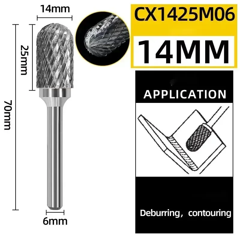

C&CX Ball Nose Cylinder Type Head Tungsten Carbide Rotary File Tool Point Burr Grinder Abrasive Drill Carving Bit Tool for Metal