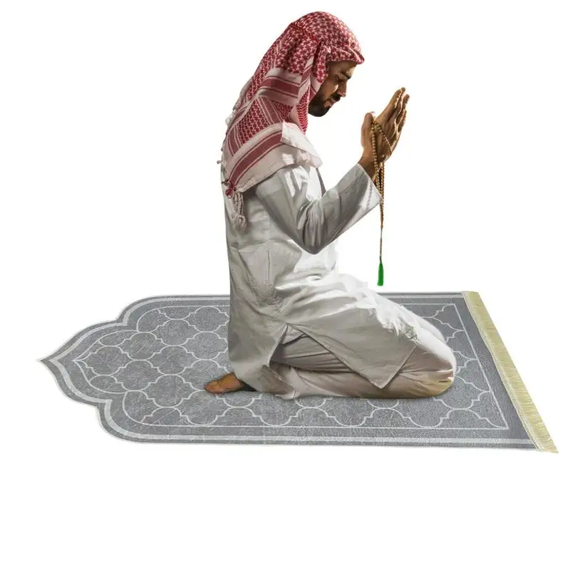 

Muslim Prayer Rug Non-slip Soft For Ramadan Flannel Carpet Portable Prayer Mat Worship Kneel Embossing Floor Carpets Prayer Mat