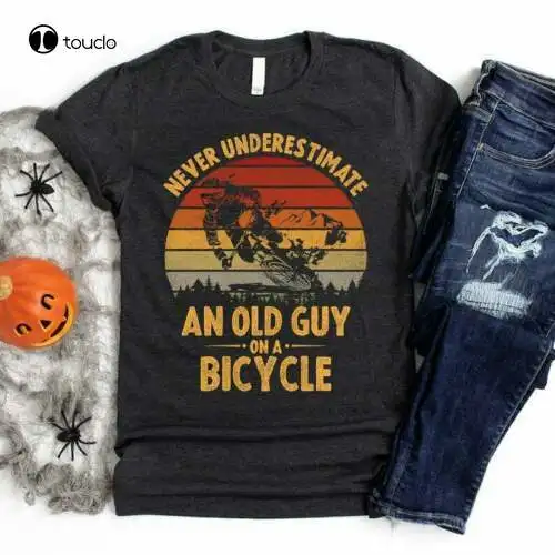 

New Never Underestimate An Old Guy On A Bicycle Mountain Biker T-Shirt Cotten Tee Shirt Unisex