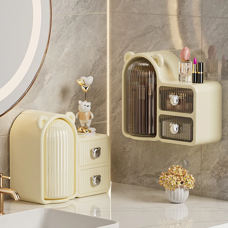 Органайзер для макияжа с ящиком 360° ° Вращающийся держатель косметических кистей