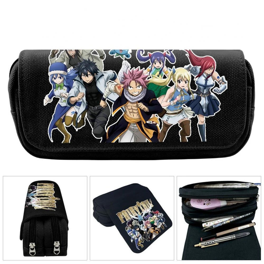 

Модный кошелек с героями аниме «Сказочный хвост», кошелек для монет, чехол-карандаш, чехол с двумя отделениями на молнии для канцелярских пр...