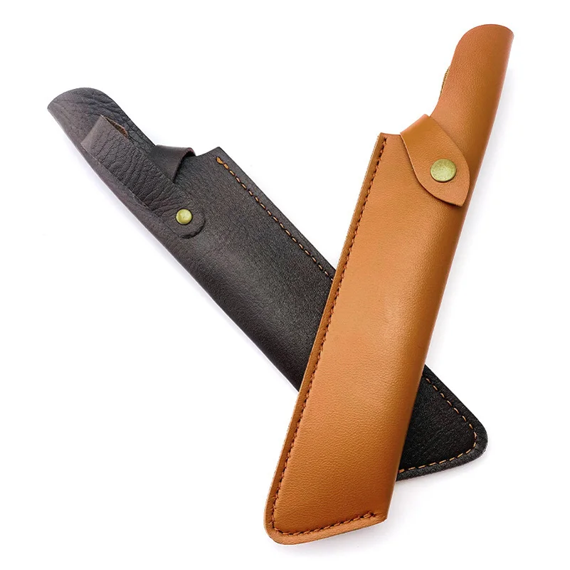 

1pc Cow Leather Cowhide Straight Knife Sheath Scabbard Cover Pants Storage Bag Holder With Brass Buckle Outdoor Portable