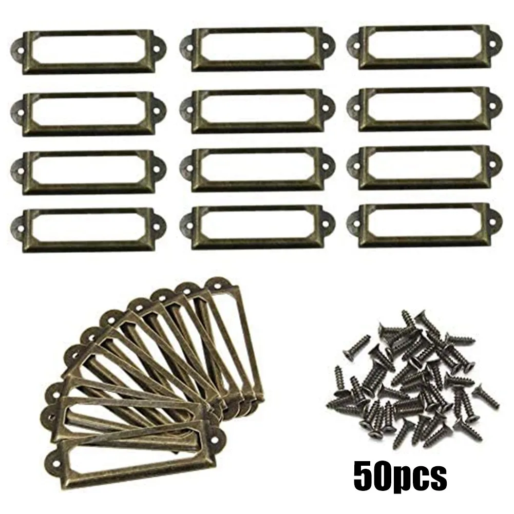 

50/100pc Antique Brass Label Holders Iron Drawer Cabinet Label Pull Frame Card Holder Decorative Metal Frame Furniture Brackets