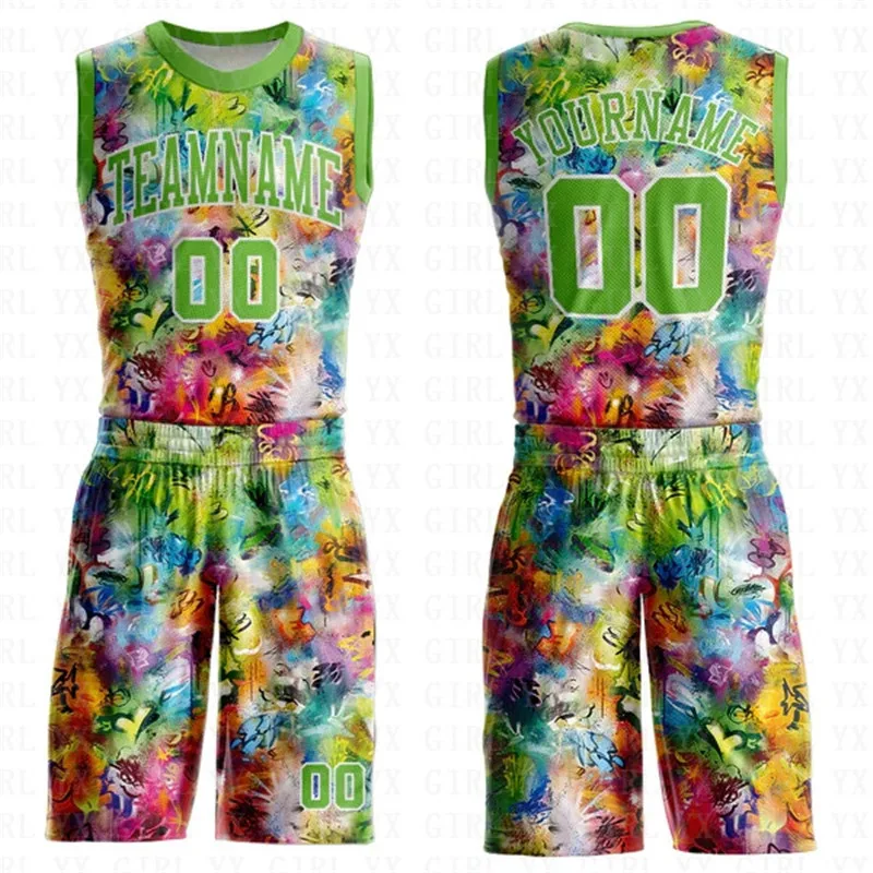 Custom Gold Green-White Round Neck Sublimation Basketball Suit Jersey 3D Printed Tank Tops And Shorts Personlized Team