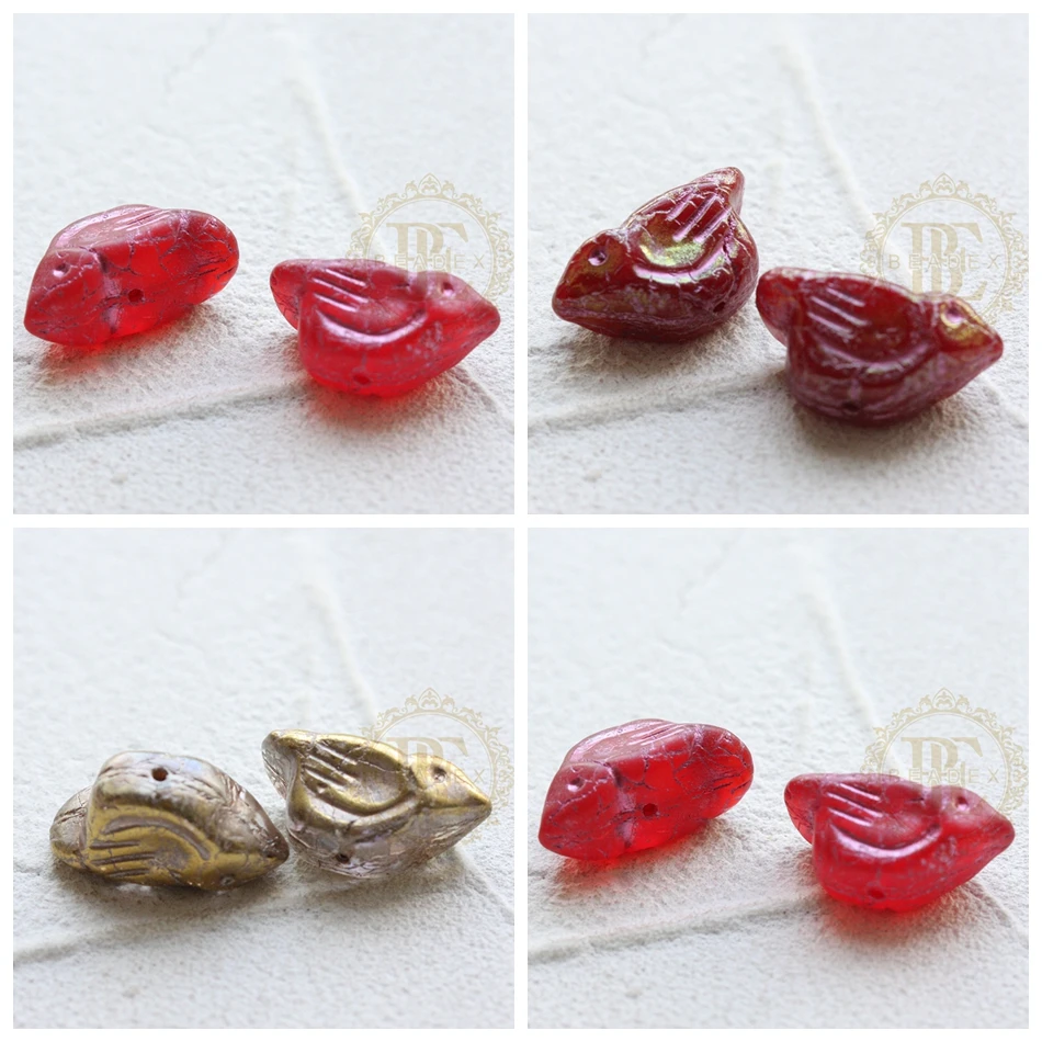 Цельная Чешская стеклянная птица-разные цвета-22x11 мм (NVA-12-A)