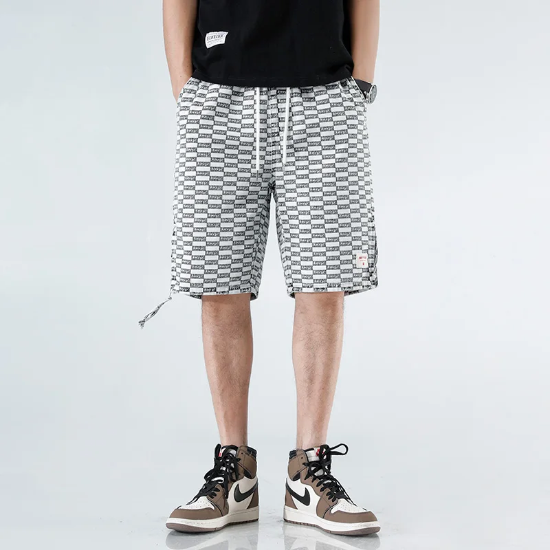 Мужские джинсовые шорты на завязках повседневные из 2022 хлопка с боковой молнией