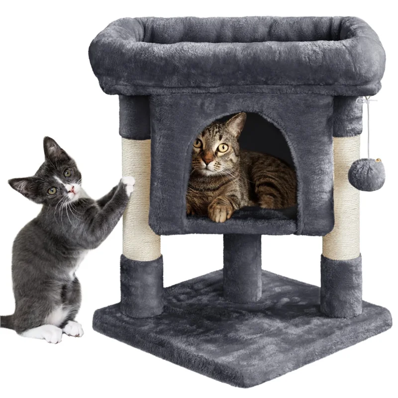 

SmileMart 23.5" H 2-Level Cat Tree Condo Tower with Plush Perch, Dark Gray pets cat climbing tree cat shelf cat toys