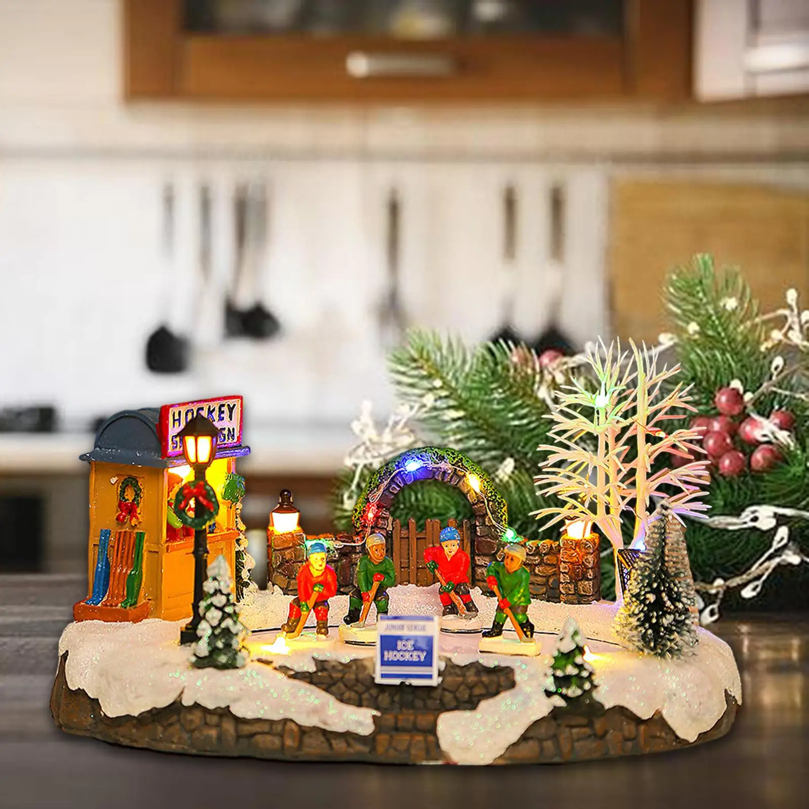 Christmas Light up House Scene Ornament Gift for Kitchen Cabinets Tabletops