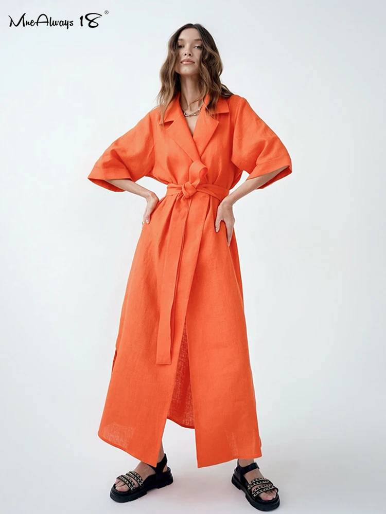 Платье Mnealways18 для отпуска, летние платья-миди с запахом и разрезом, женское повседневное свободное льняное платье с коротким рукавом, 2022
